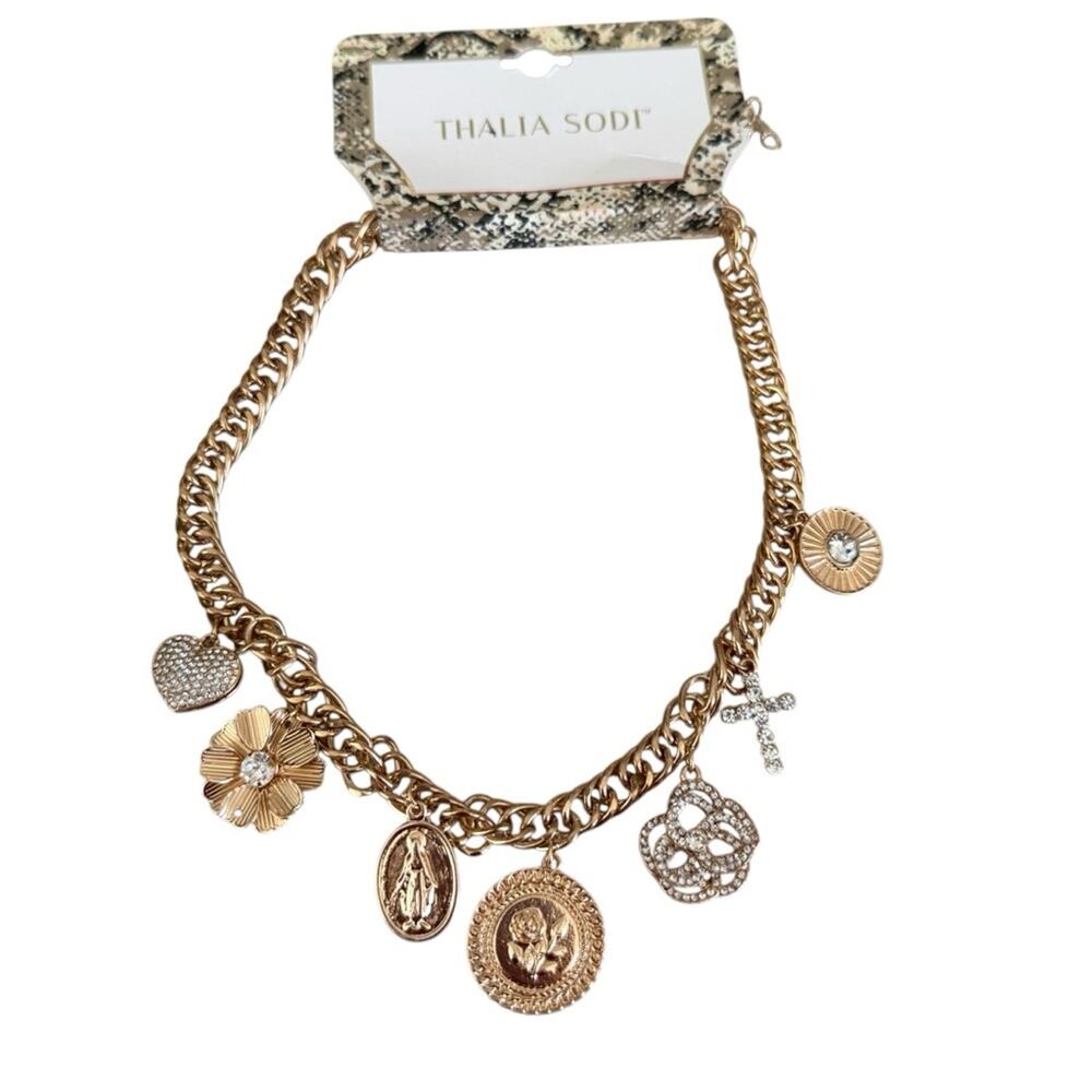 Thalia Sodi Gold Charm Necklace Christian Cross NWT